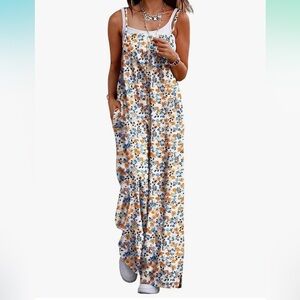 NEW Boho Casual Cotton Jumpsuit Wide Leg Overall Floral Loose and Flowy Size S